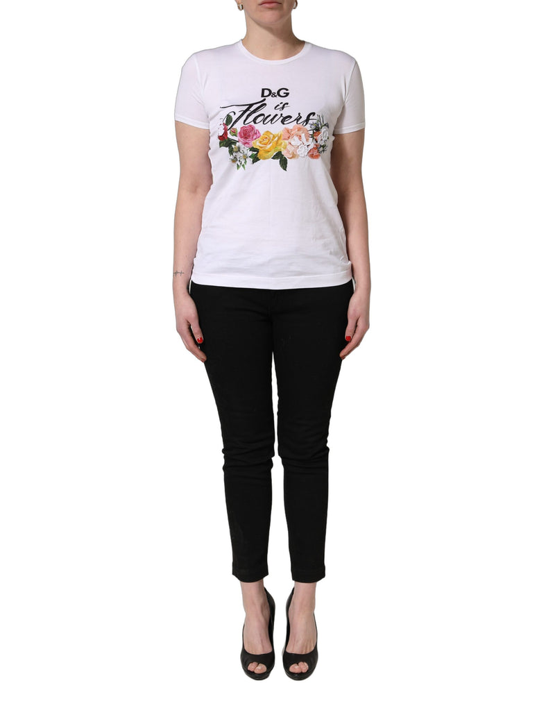 Dolce & Gabbana White Floral Graphic Short Sleeve Crew Neck T-shirt