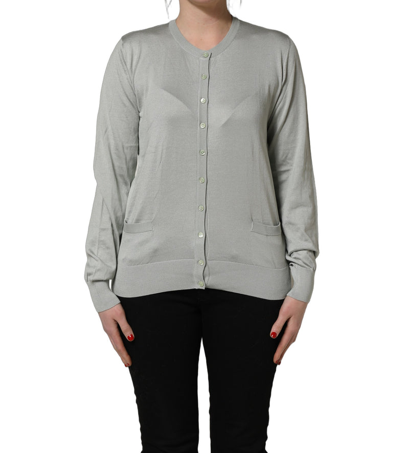 Dolce & Gabbana Green Button Down Silk Long Sleeve Cardigan