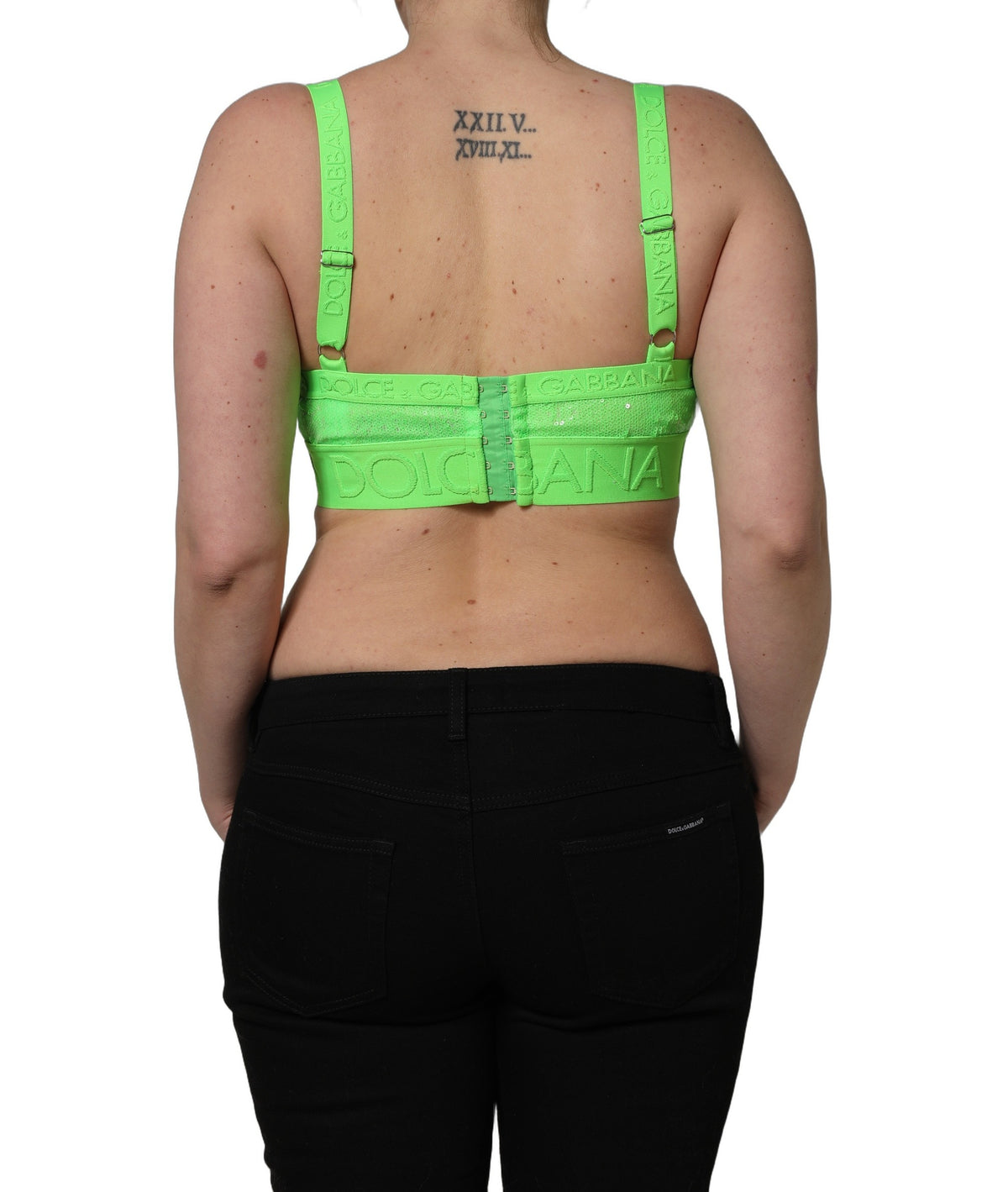 Dolce & Gabbana Neon Green Soft Cup Logo-Trim Cropped Top