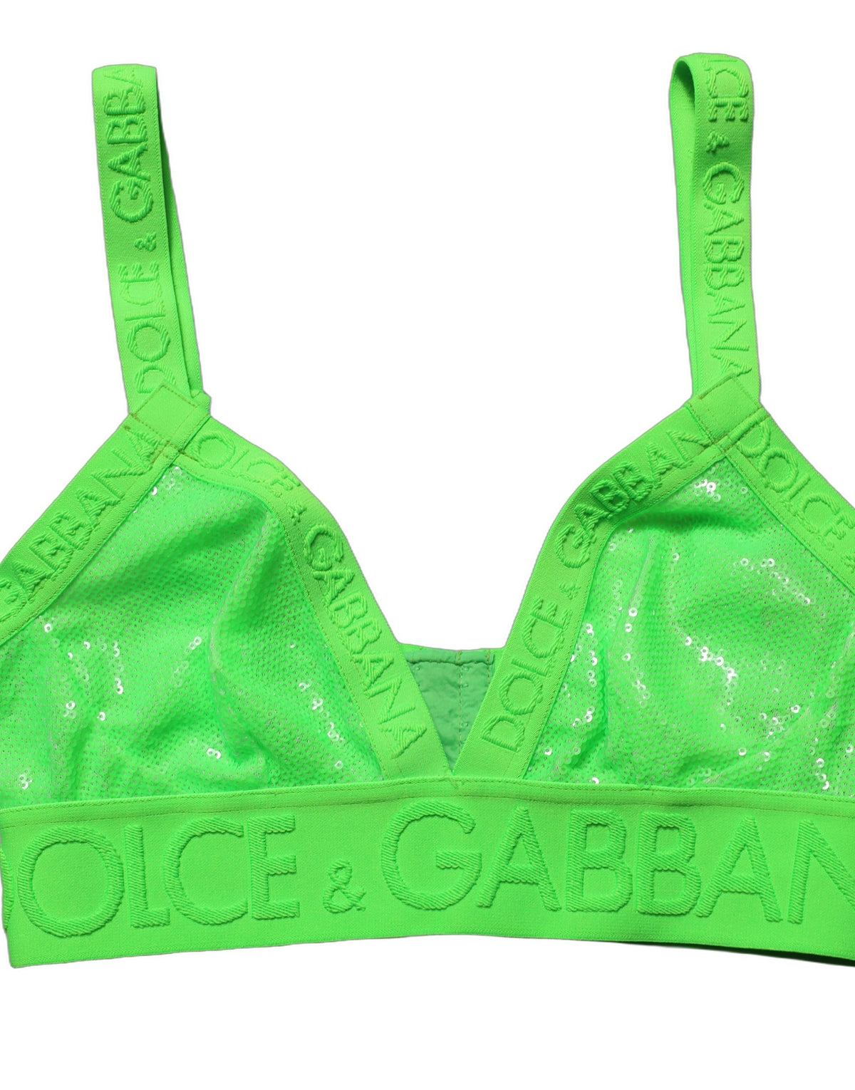Dolce & Gabbana Neon Green Soft Cup Logo-Trim Cropped Top