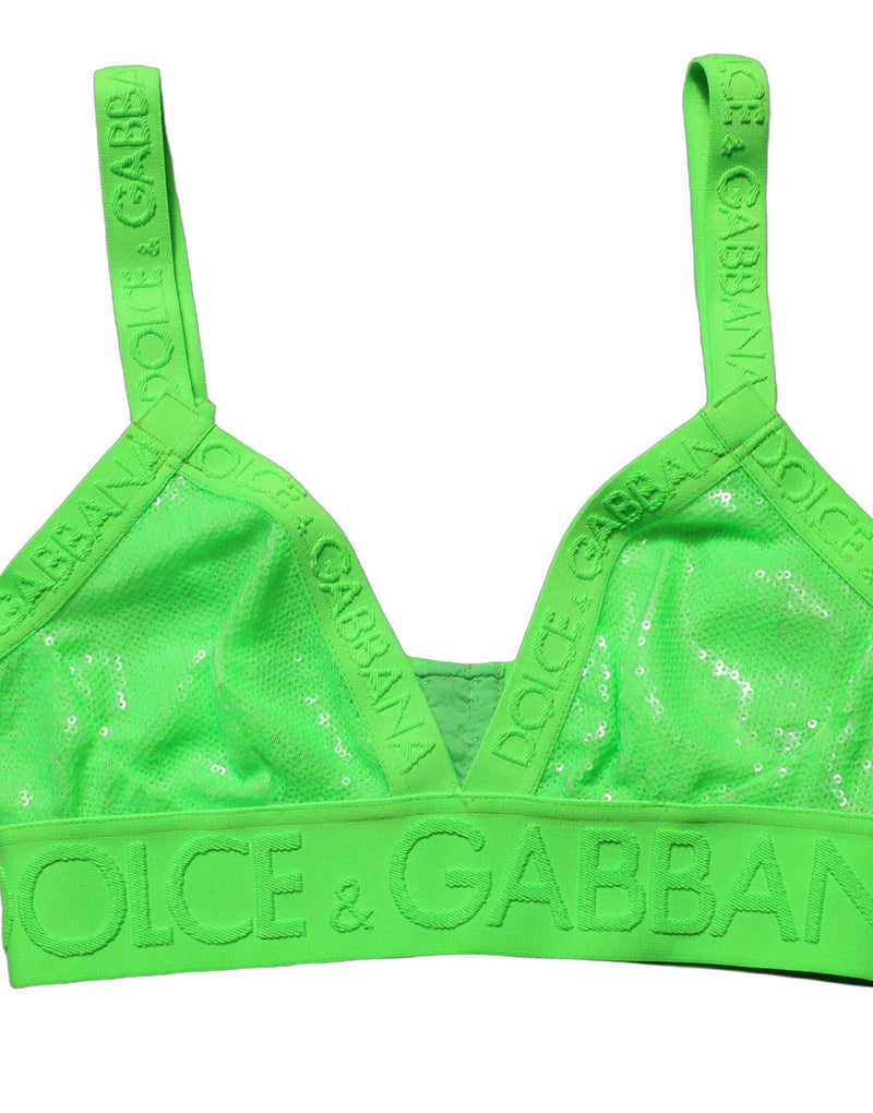 Dolce & Gabbana Neon Green Soft Cup Logo-Trim Cropped Bra Top