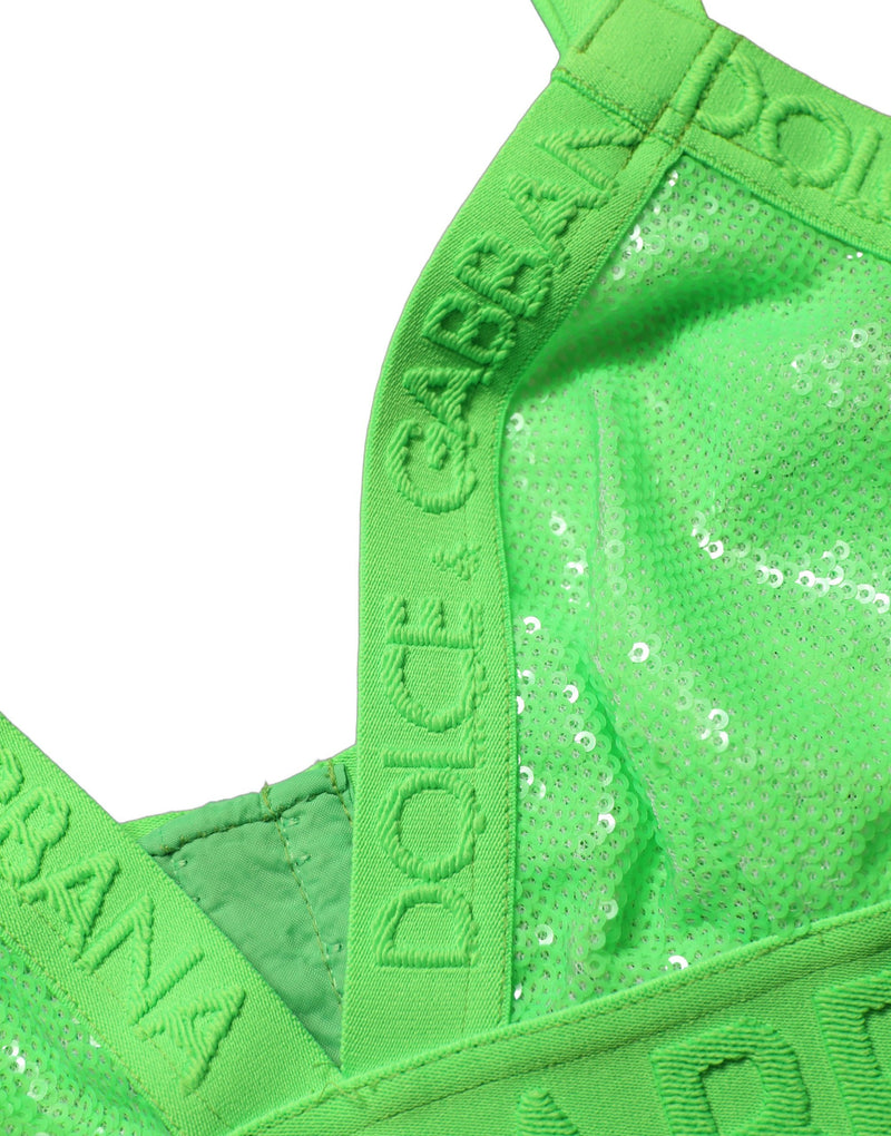 Dolce & Gabbana Neon Green Soft Cup Logo-Trim Cropped Bra Top