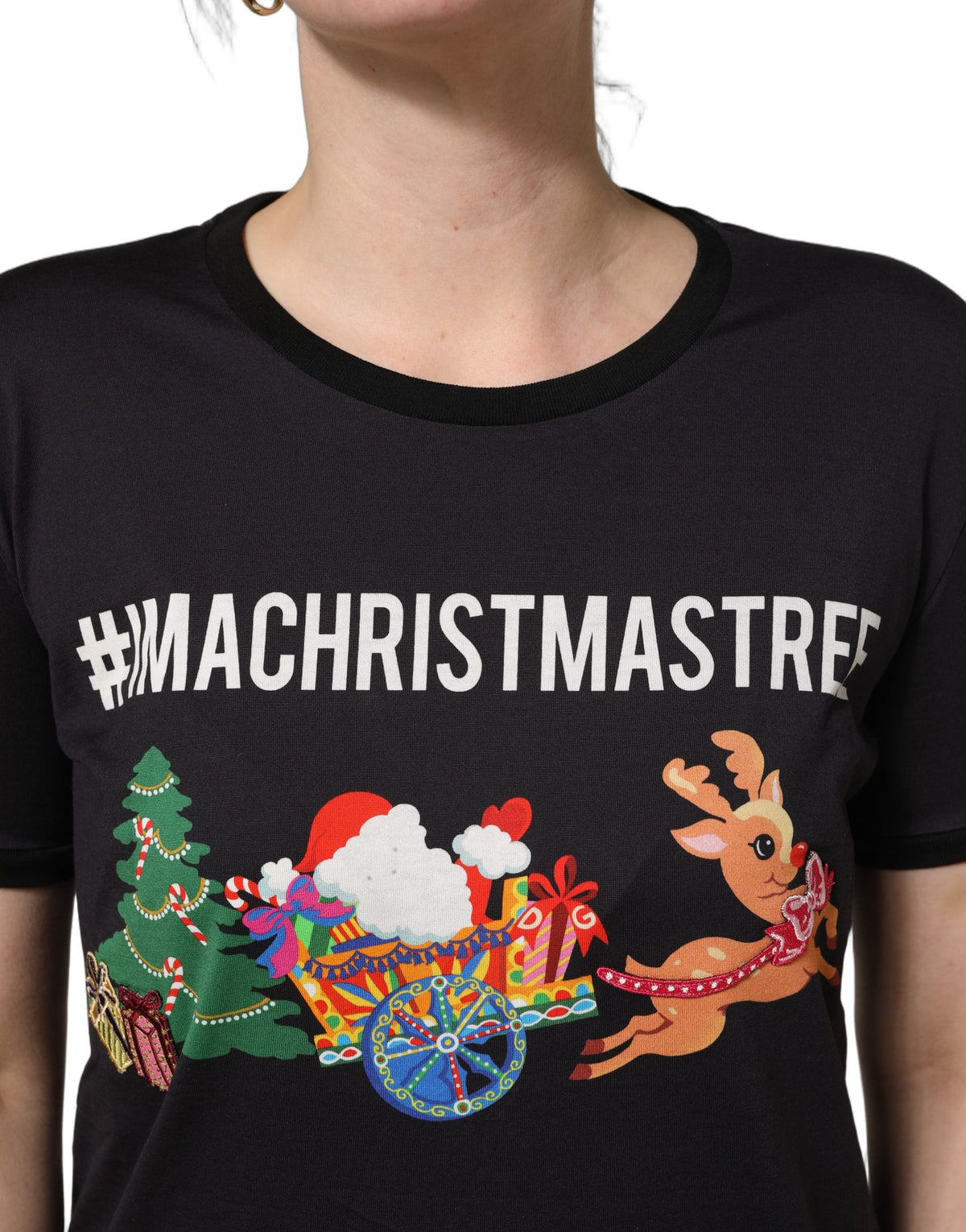 Dolce & Gabbana Black #IAMACHRISTMASTREE Print T-shirt