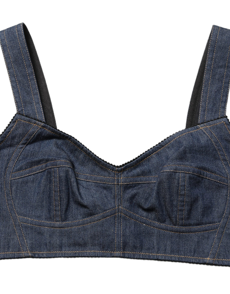 Dolce & Gabbana Black Denim Corset Bralette Cropped Top