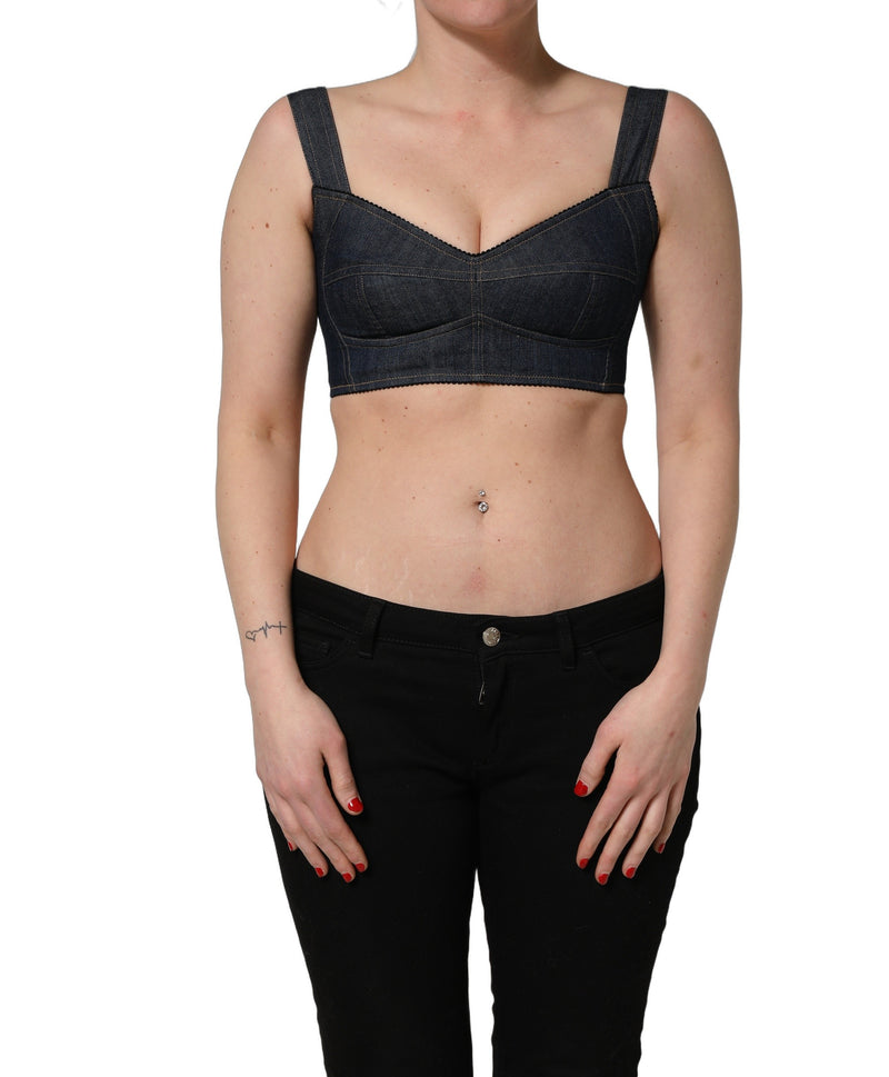 Dolce & Gabbana Black Denim Corset Bralette Cropped Top