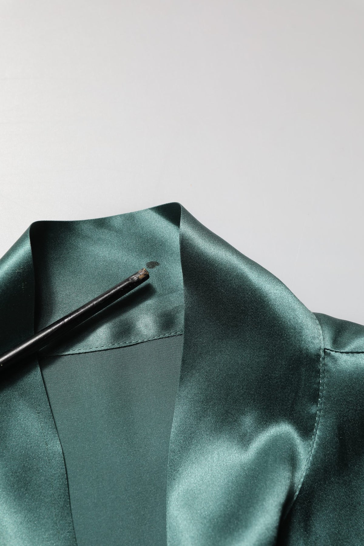 Dolce & Gabbana Dark Green Silk Satin Blouse with Neck Tie
