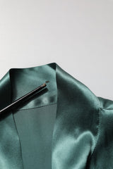 Dolce & Gabbana Dark Green Silk Satin Blouse with Neck Tie