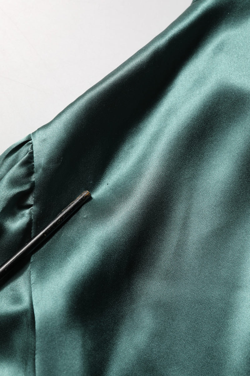 Dolce & Gabbana Dark Green Silk Satin Blouse with Neck Tie