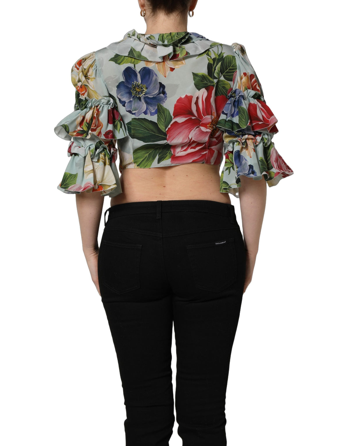 Dolce & Gabbana Multicolor Floral Silk Cropped Shirt