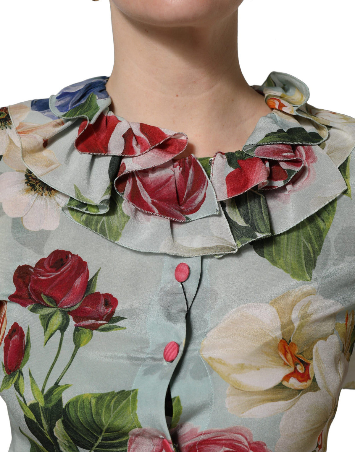 Dolce & Gabbana Multicolor Floral Silk Cropped Shirt