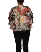 Dolce & Gabbana Multicolor Floral Tie-Neck Silk Chiffon Blouse