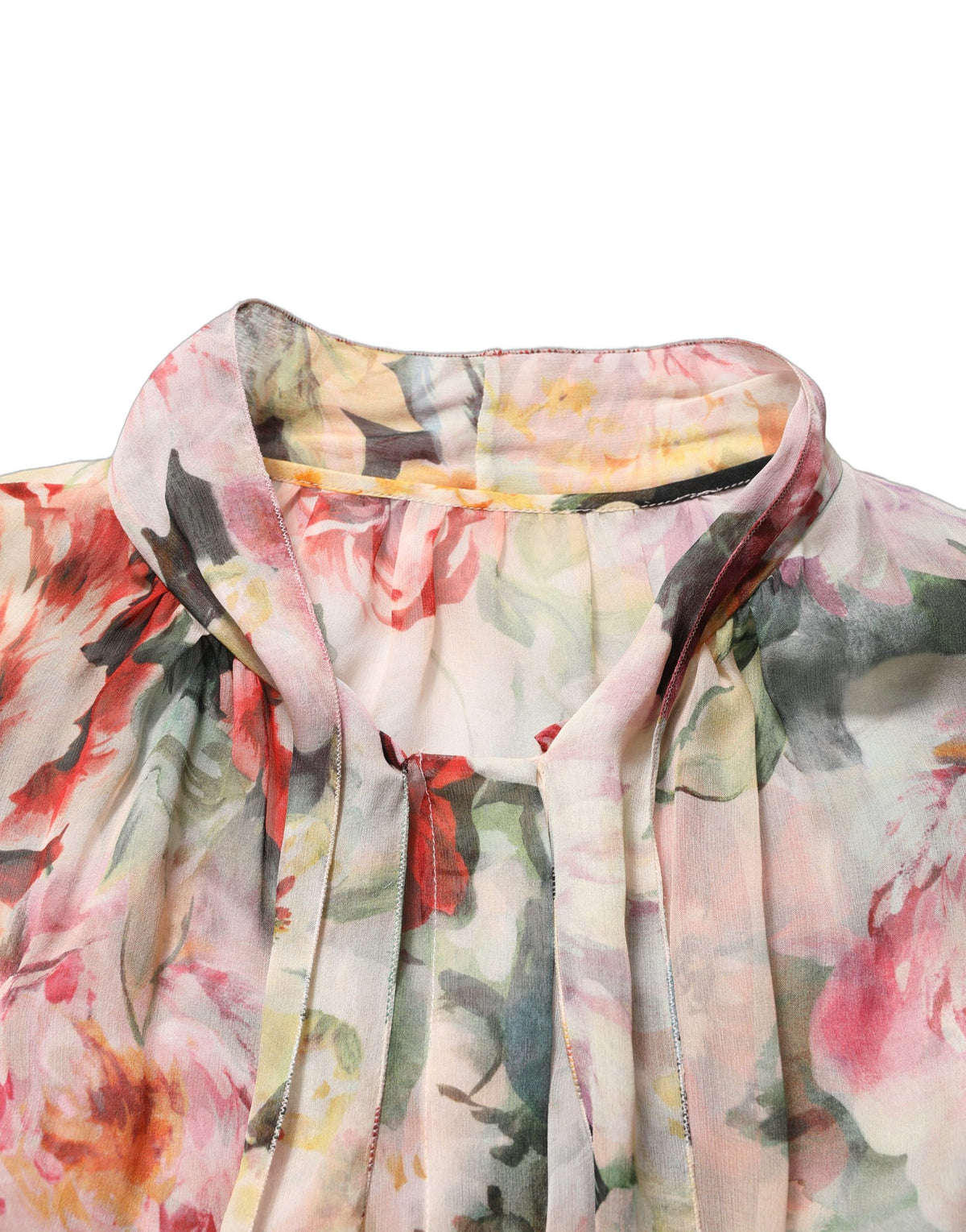 Dolce & Gabbana Multicolor Floral Tie-Neck Silk Chiffon Blouse