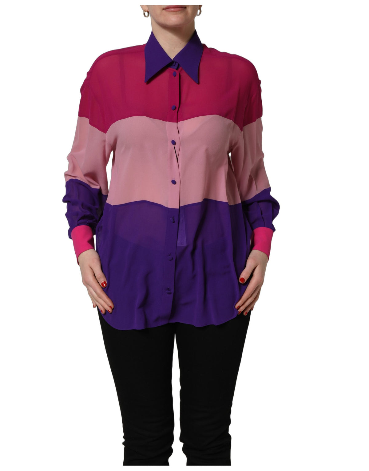 Dolce & Gabbana Multicolor Silk Patchwork Long Sleeve Blouse