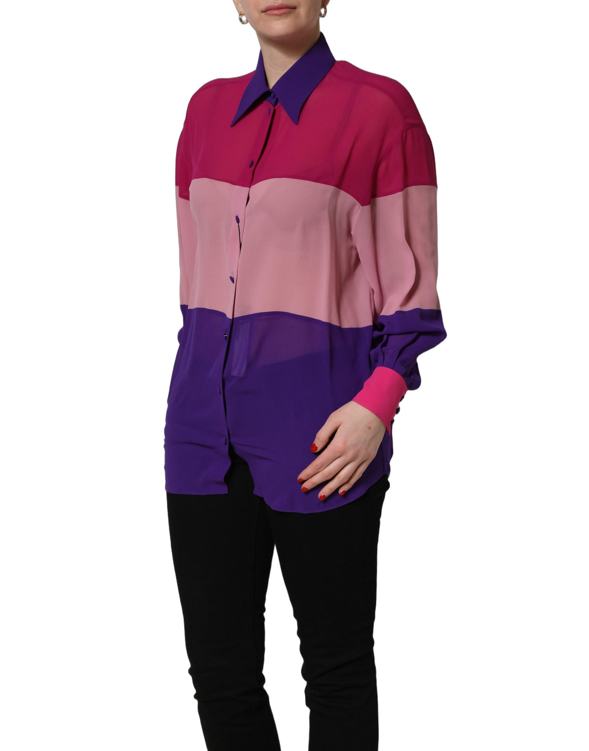 Dolce & Gabbana Multicolor Silk Patchwork Long Sleeve Blouse