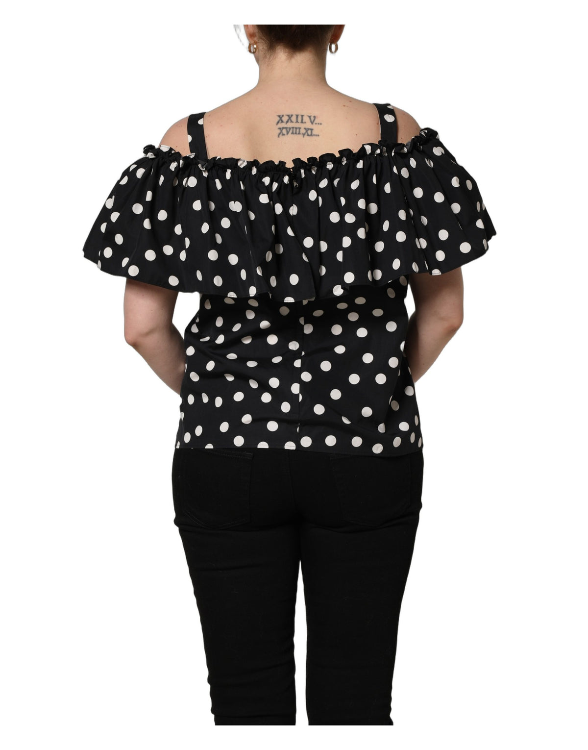 Dolce & Gabbana Off Shoulder Top with Black White Polka Dots