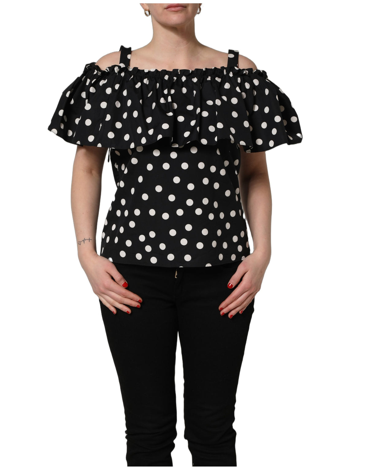 Dolce & Gabbana Off Shoulder Top with Black White Polka Dots