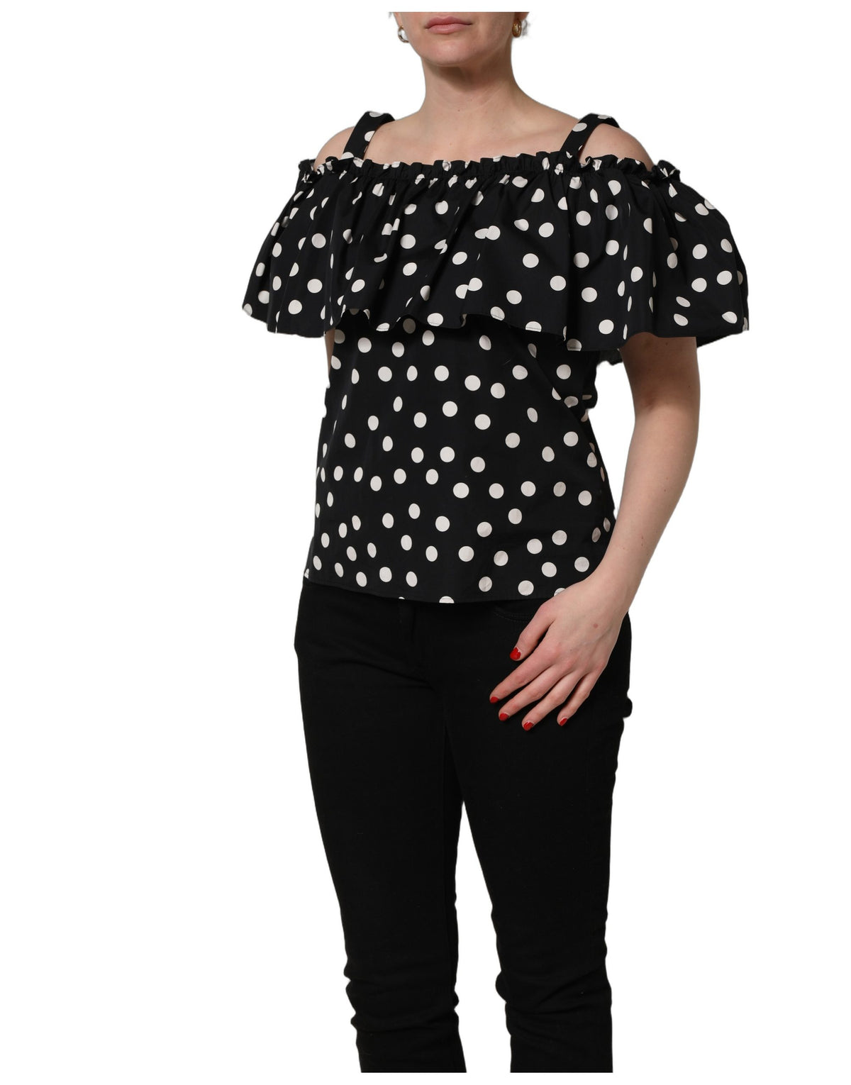 Dolce & Gabbana Off Shoulder Top with Black White Polka Dots