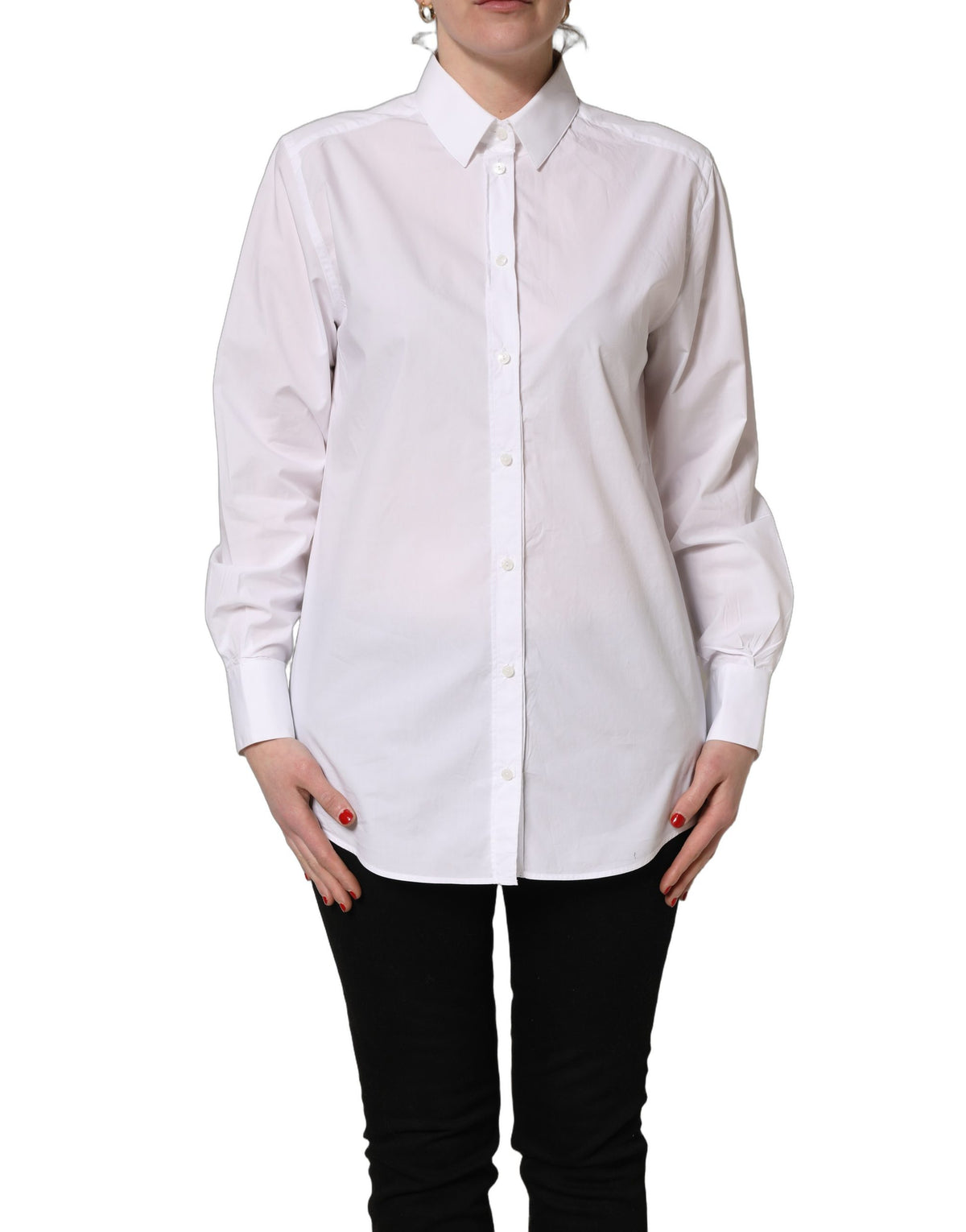 Dolce & Gabbana White Cotton Long Sleeve Button-Up Shirt