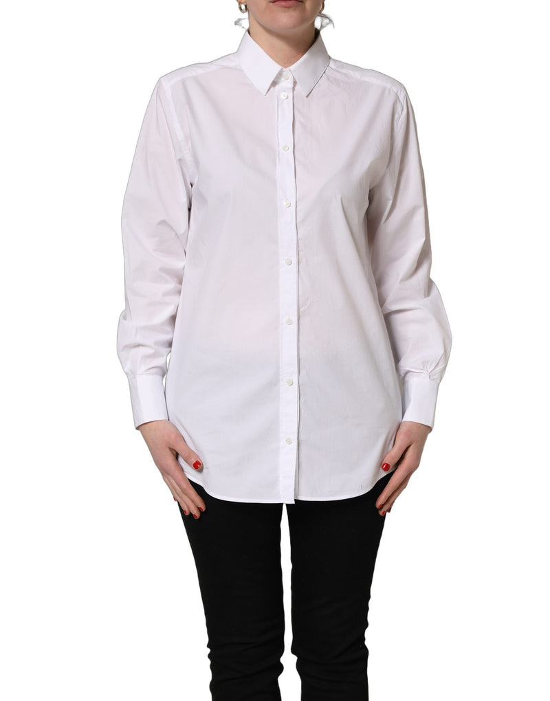 Dolce & Gabbana White Cotton Long Sleeve Button-Up Shirt