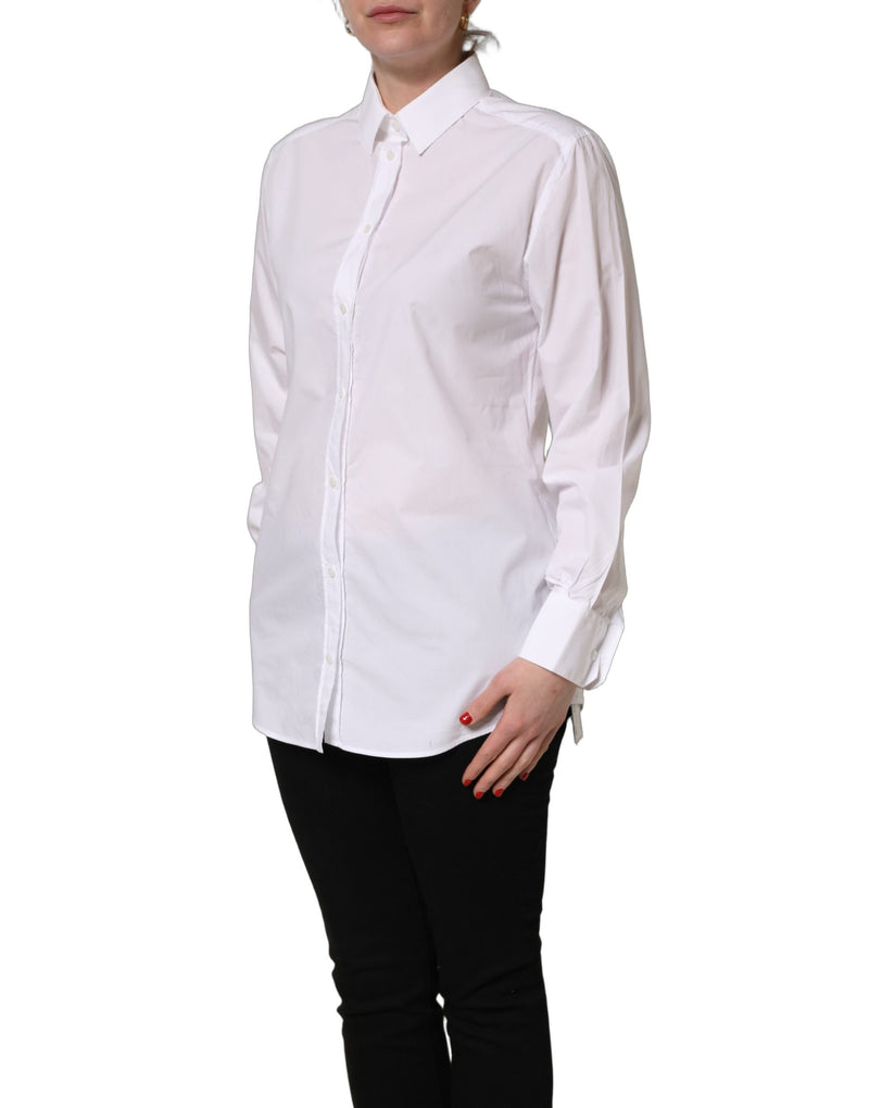 Dolce & Gabbana White Cotton Long Sleeve Button-Up Shirt