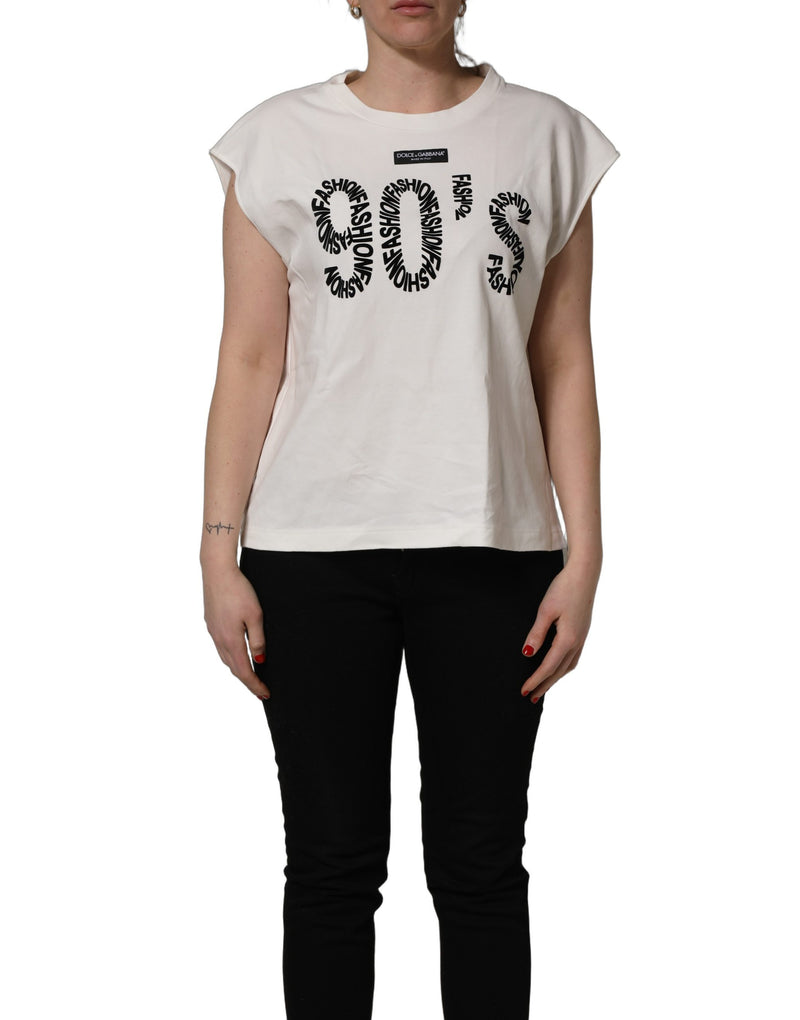 Dolce & Gabbana White Cotton Graphic Sleeveless Tank Top
