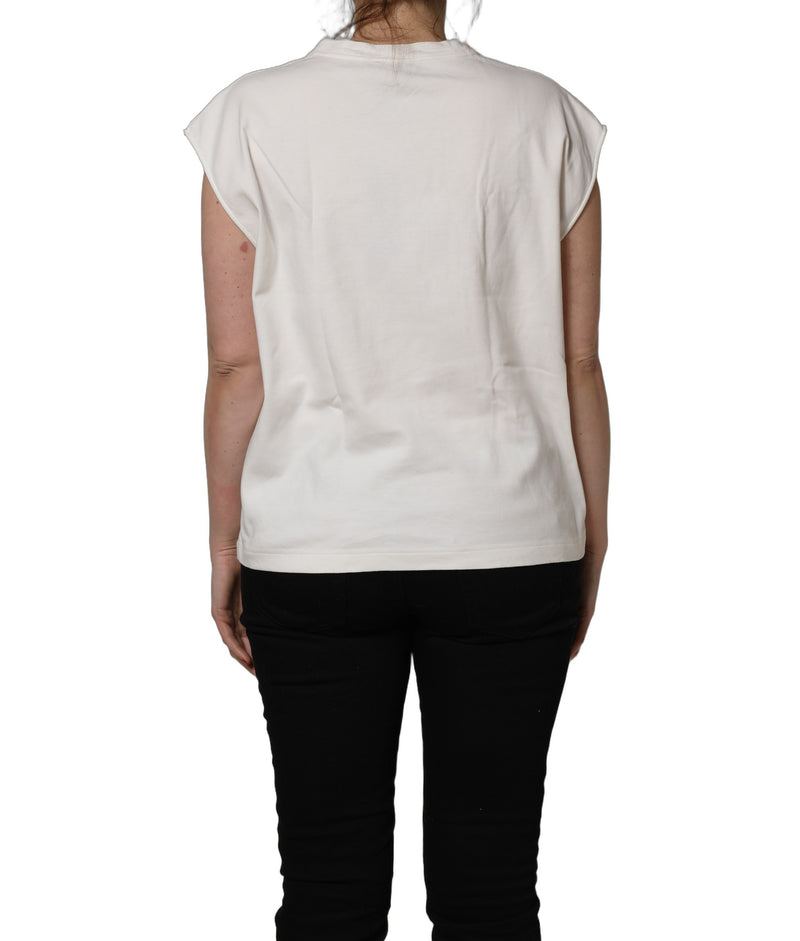 Dolce & Gabbana White Cotton Graphic Sleeveless Tank Top