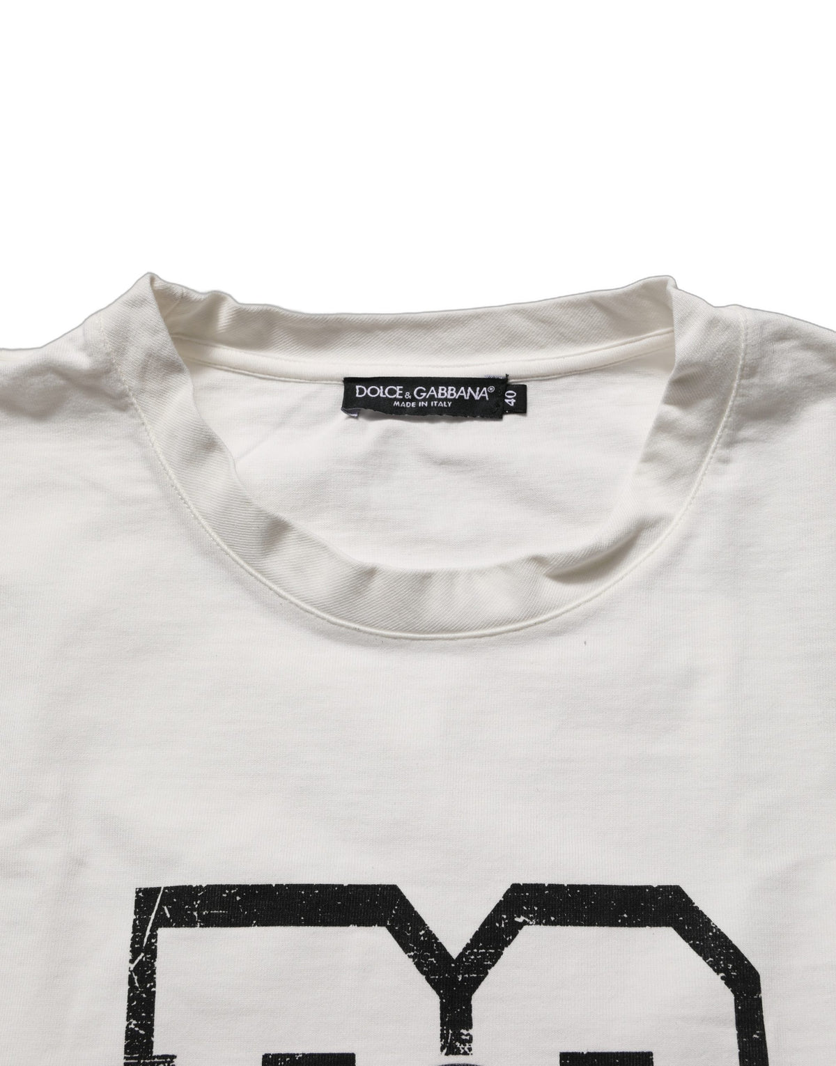 Dolce & Gabbana White Cotton DG Logo Print Cropped Jersey Top