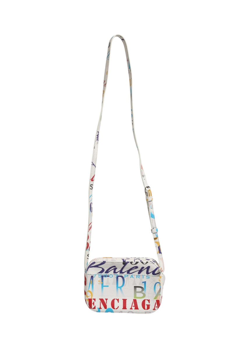 Balenciaga White Graffiti Print Leather Mini City Handbag