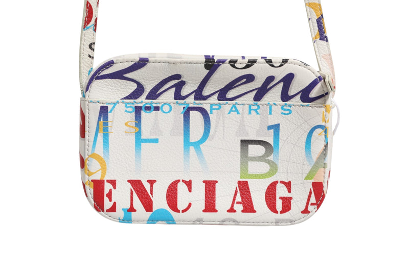 Balenciaga White Graffiti Print Leather Mini City Handbag