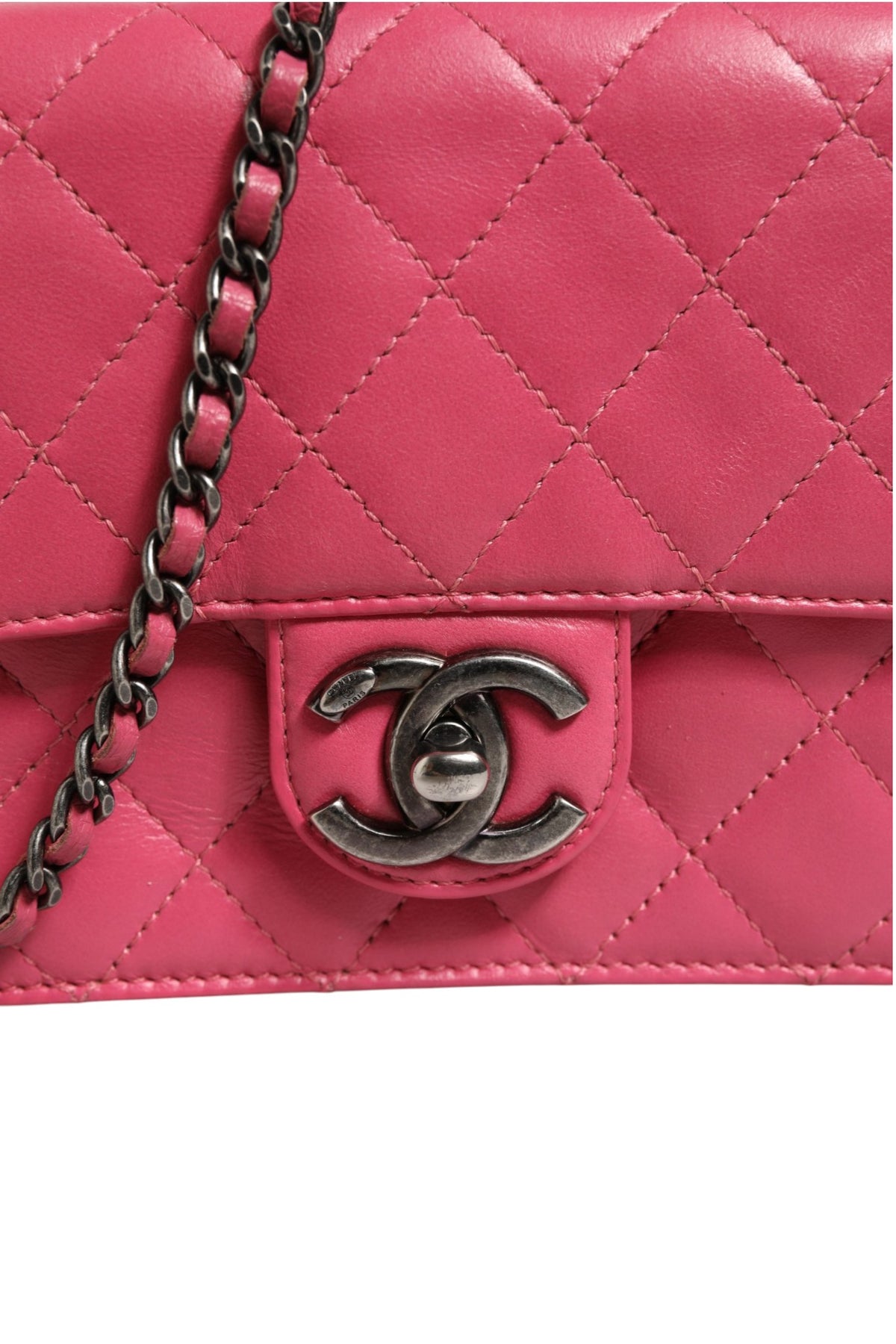Chanel Pink Quilted Lambskin Leather Classic Square Mini Flap Bag