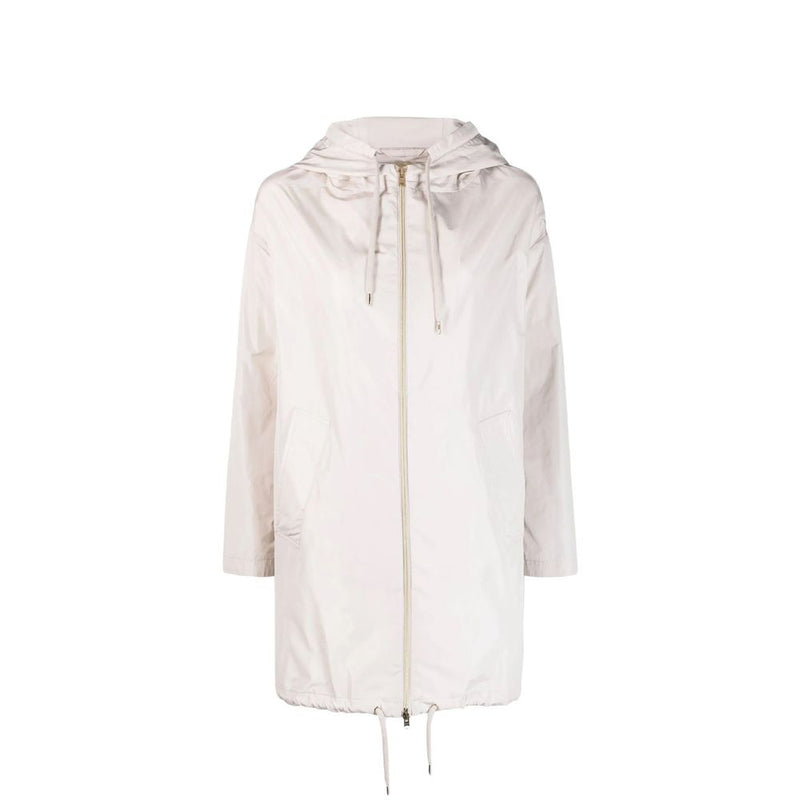 Herno Women's White Polyester Coat with Drawstring Hood