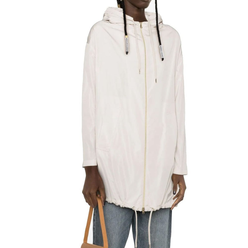 Herno Women's White Polyester Coat with Drawstring Hood