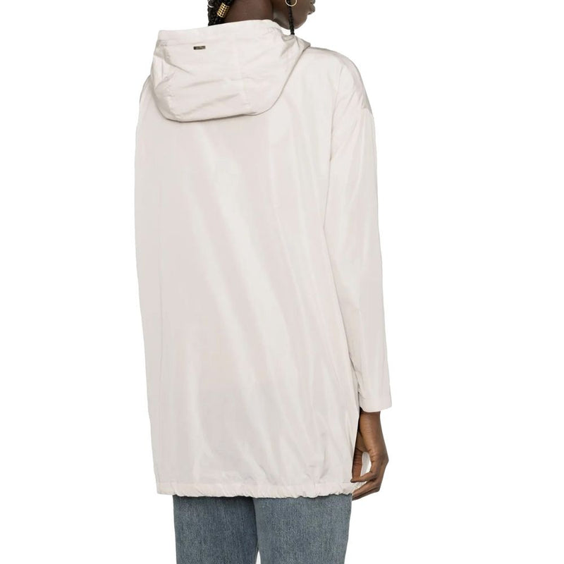 Herno Women's White Polyester Coat with Drawstring Hood