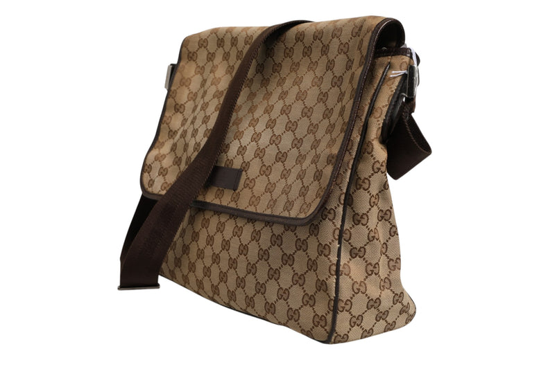 Gucci GG Canvas Flap Messenger Bag - Brown