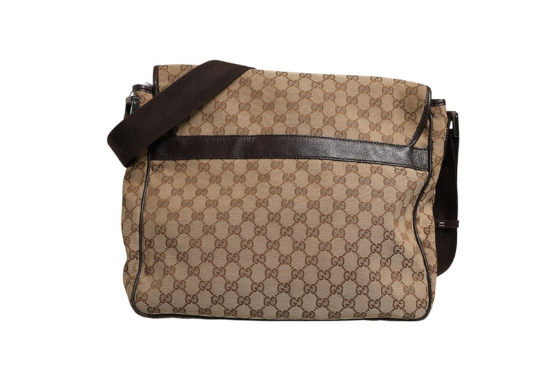 Gucci GG Canvas Flap Messenger Bag - Brown