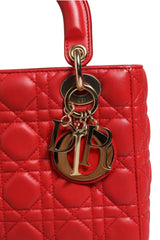 Christian Dior Lady Dior Cannage Leather Handbag en Cuir Rouge