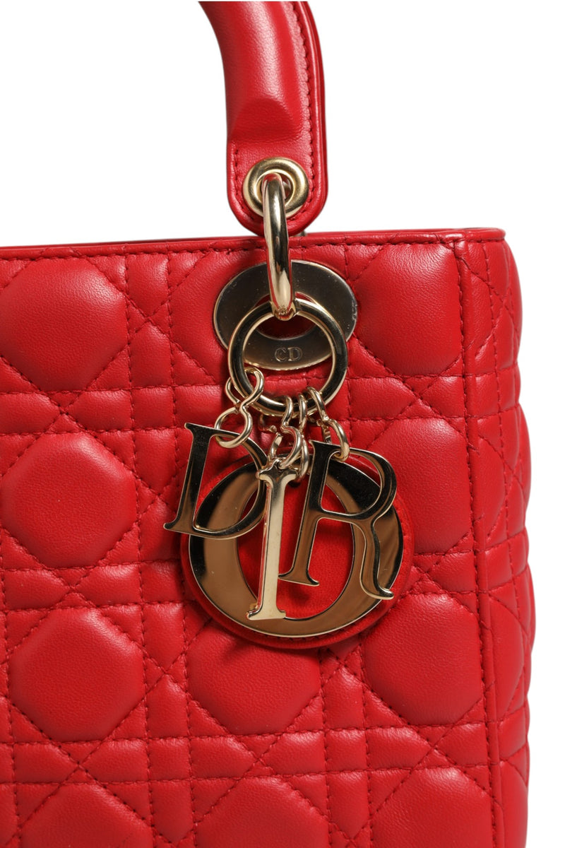 Christian Dior Lady Dior Cannage Leather Handbag en Cuir Rouge