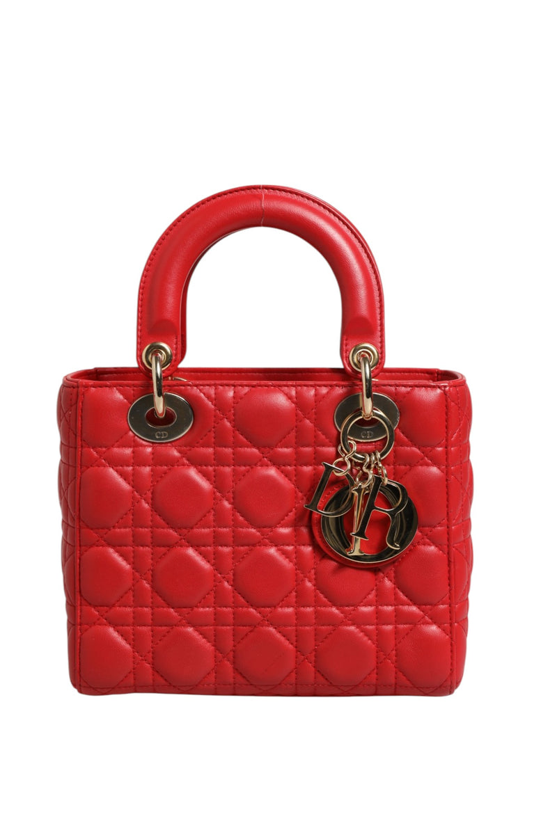 Christian Dior Lady Dior Cannage Leather Handbag en Cuir Rouge