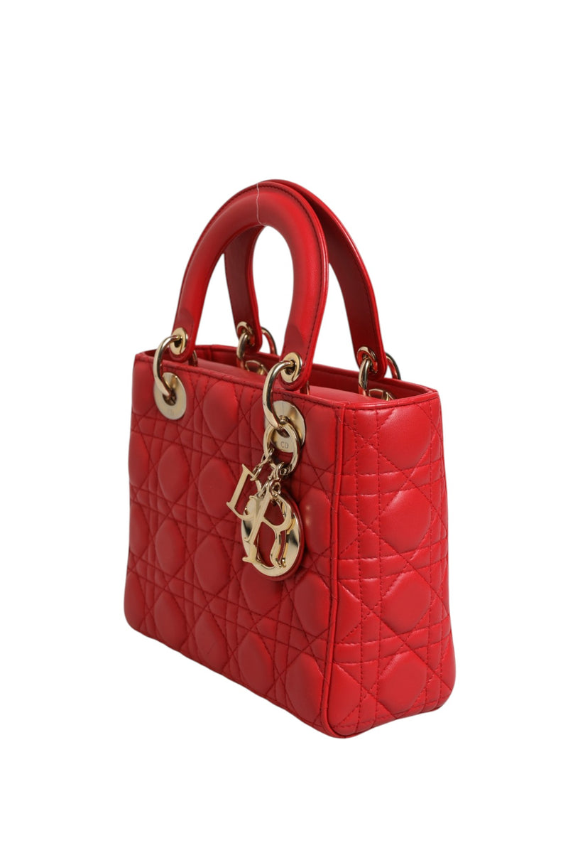 Christian Dior Lady Dior Cannage Leather Handbag en Cuir Rouge