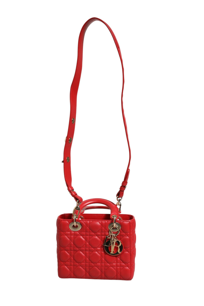 Christian Dior Lady Dior Cannage Leather Handbag en Cuir Rouge