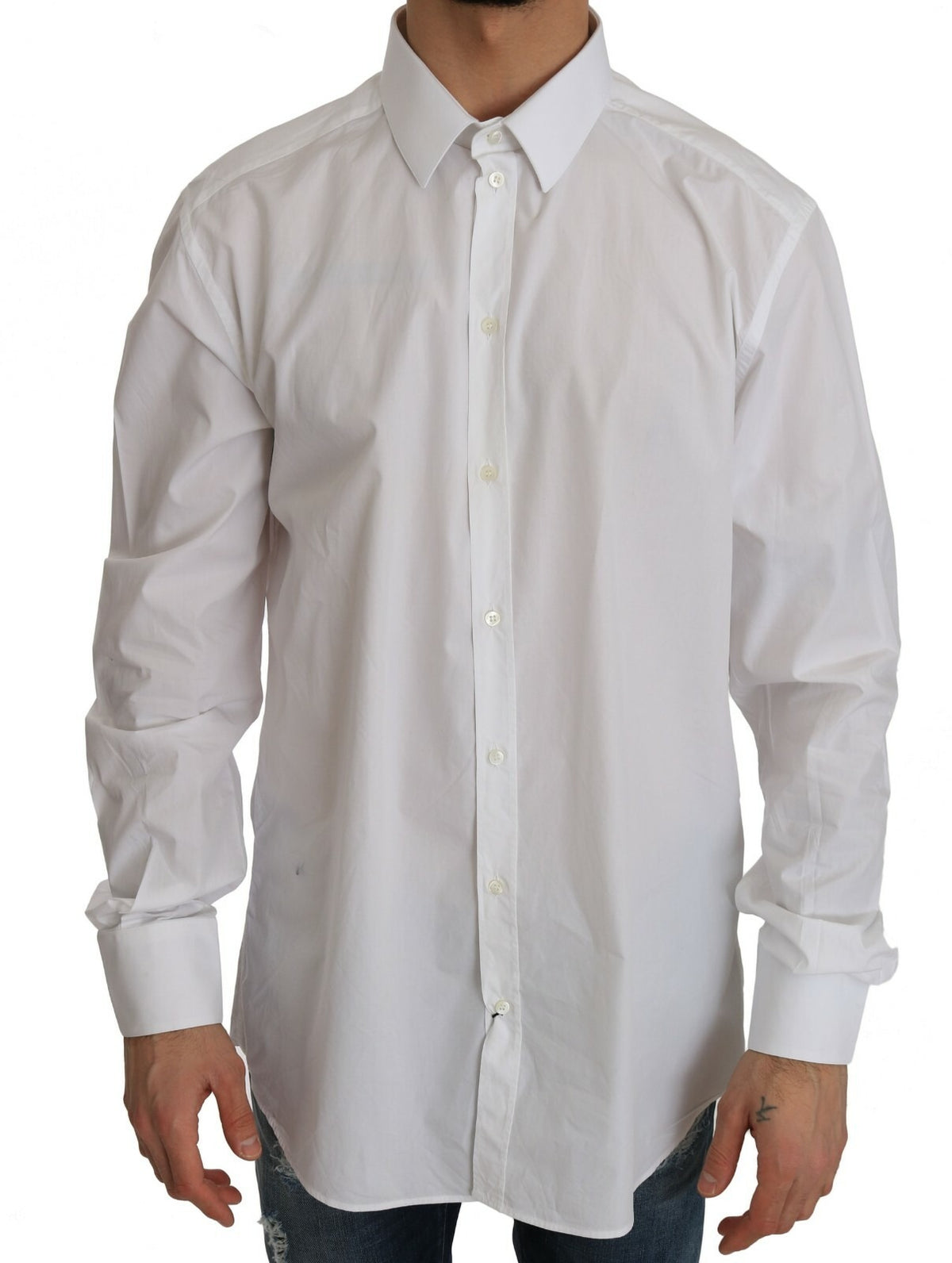 Dolce & Gabbana GOLD Slim Fit White Cotton Dress Shirt