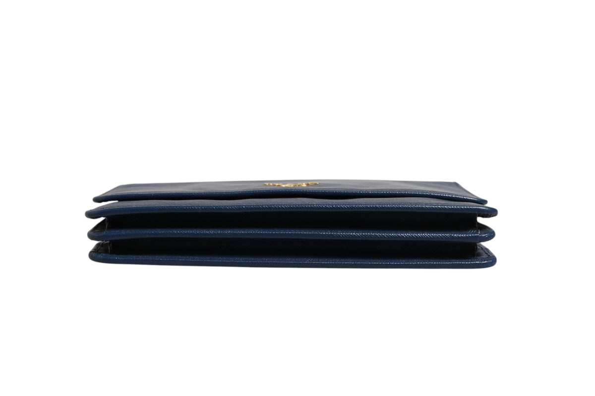 Prada Blue Saffiano Leather Wallet on Chain Clutch Bag