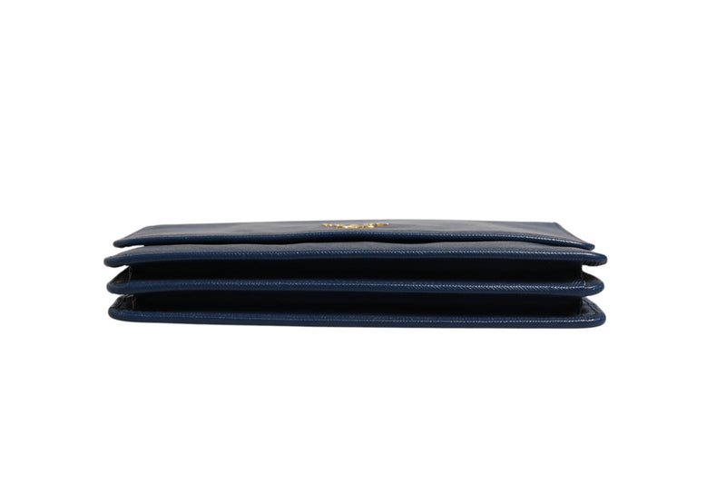 Prada Blue Saffiano Leather Wallet on Chain Clutch Bag