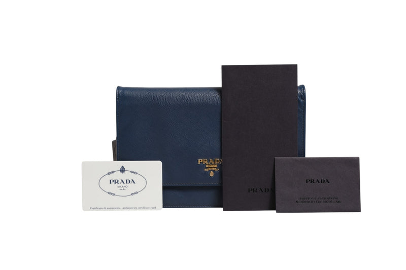 Prada Blue Saffiano Leather Wallet on Chain Clutch Bag