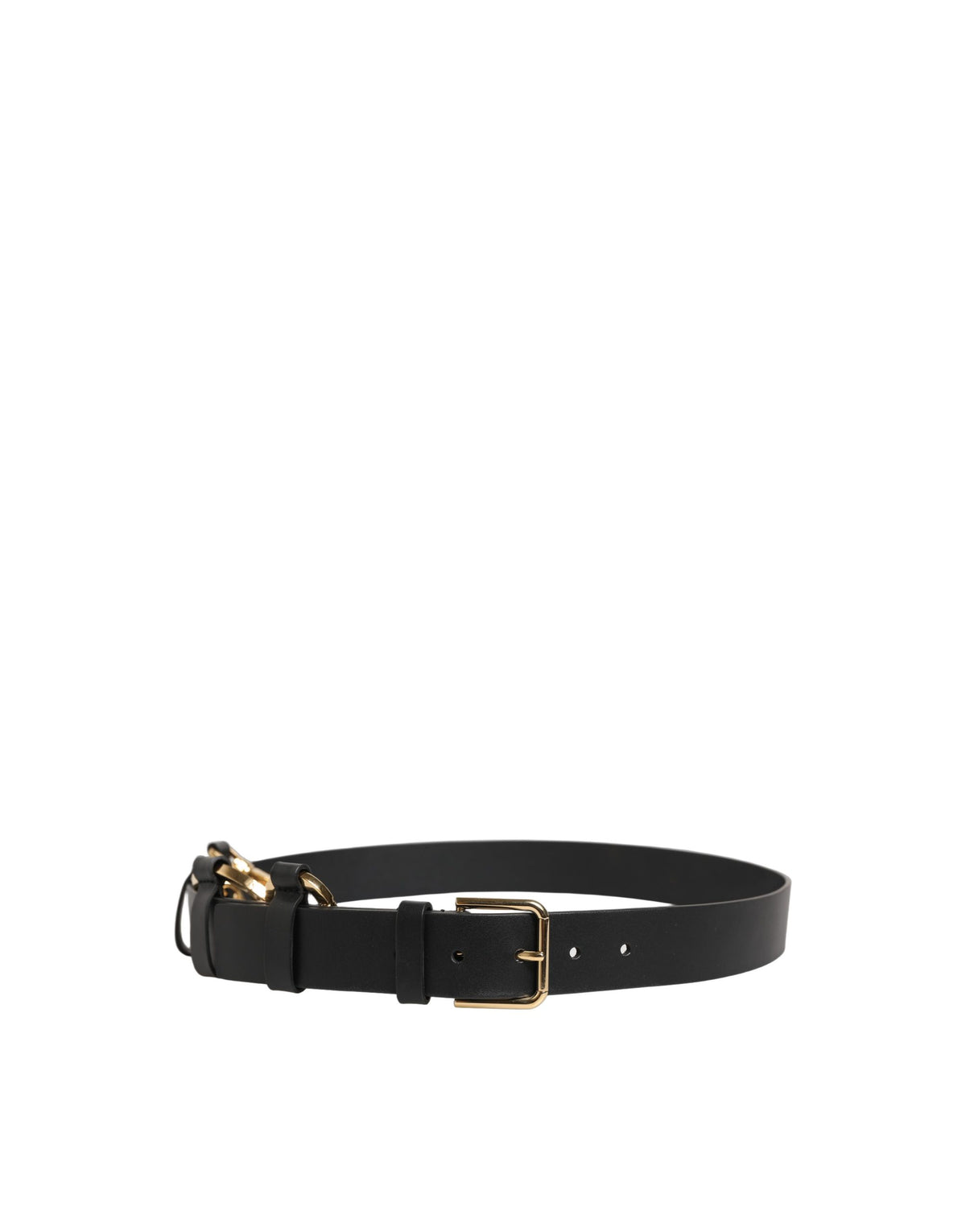Dolce & Gabbana Black Calf Leather Belt with Gold Metal Buckle
