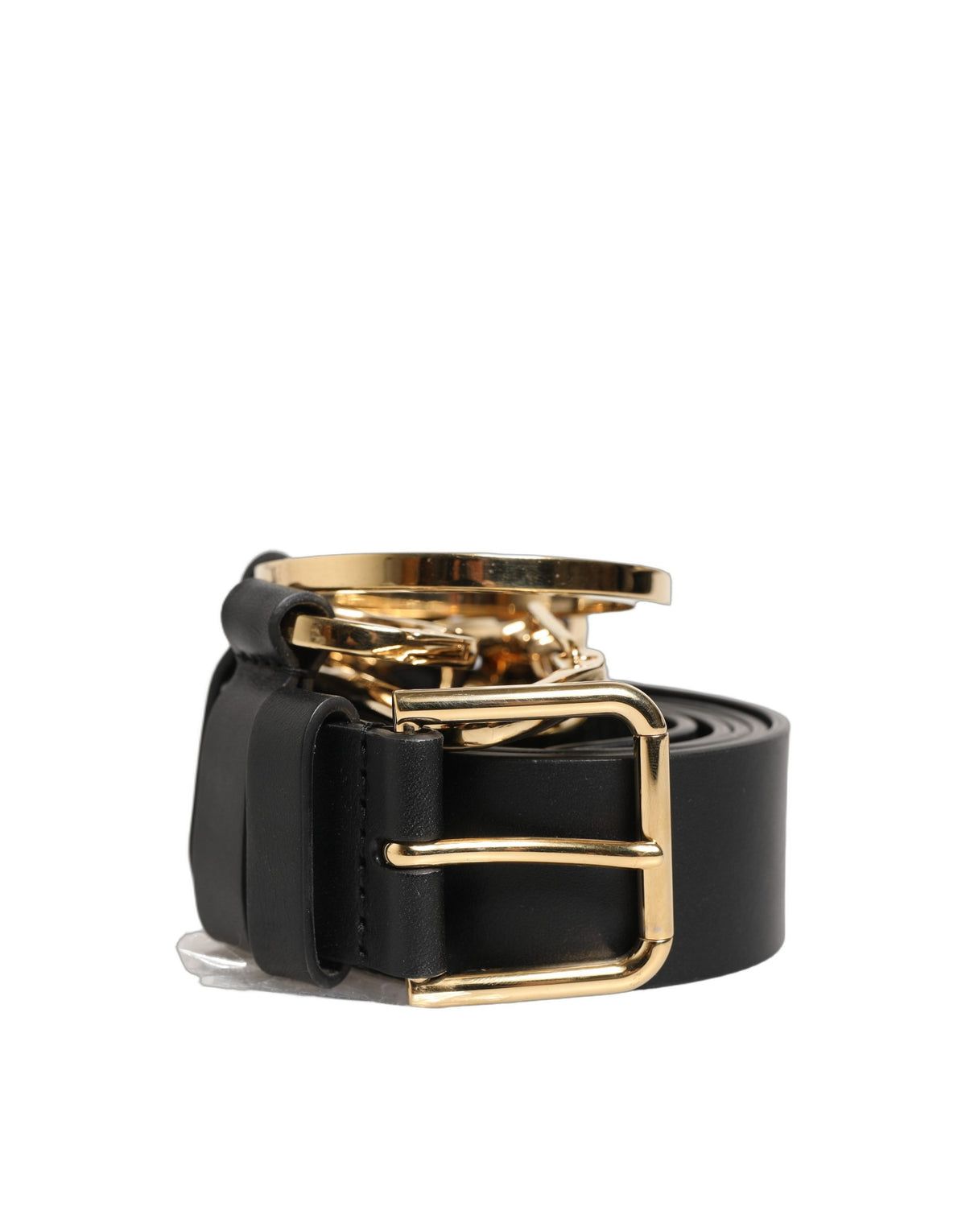 Dolce & Gabbana Black Calf Leather Belt with Gold Metal Buckle