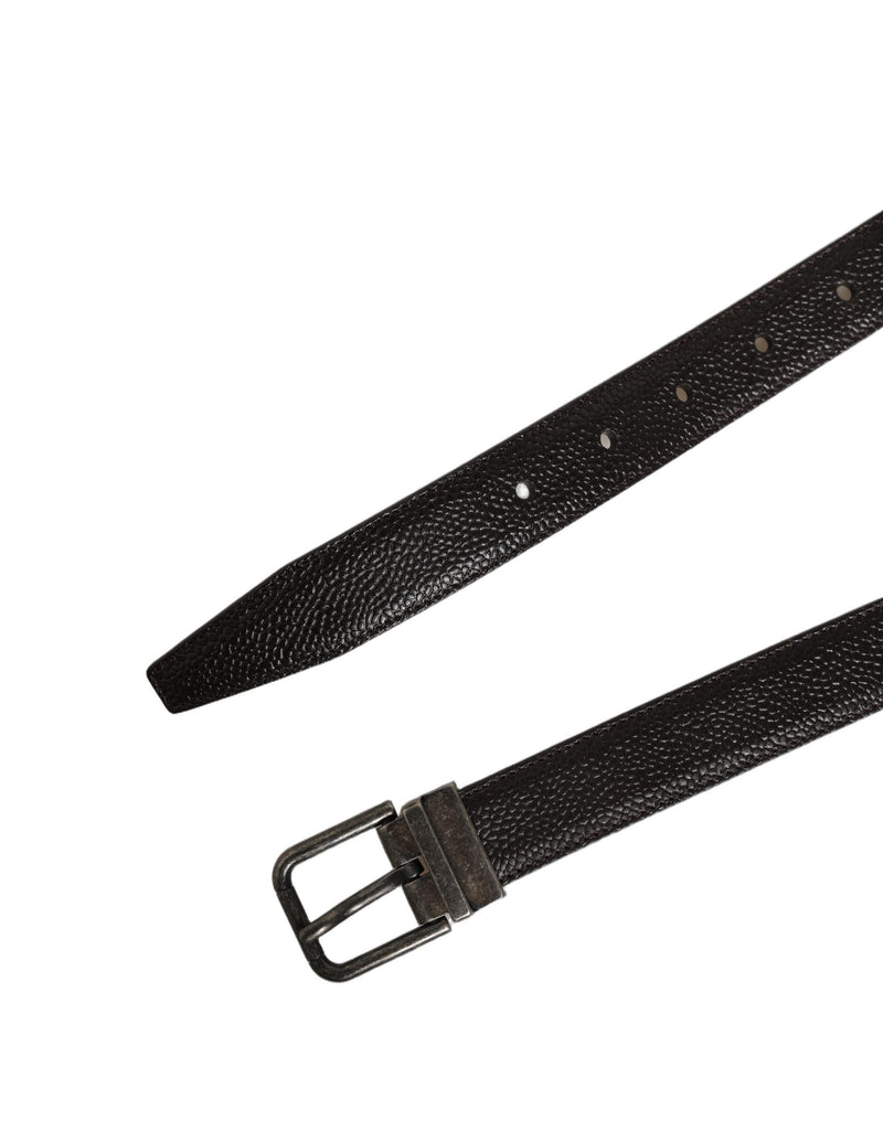 Dolce & Gabbana Brown Calf Leather Vintage Style Silver Buckle Belt