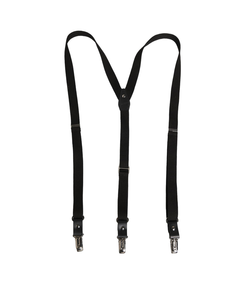 Dolce & Gabbana Black Cotton Leather Elastic Y-back Suspender