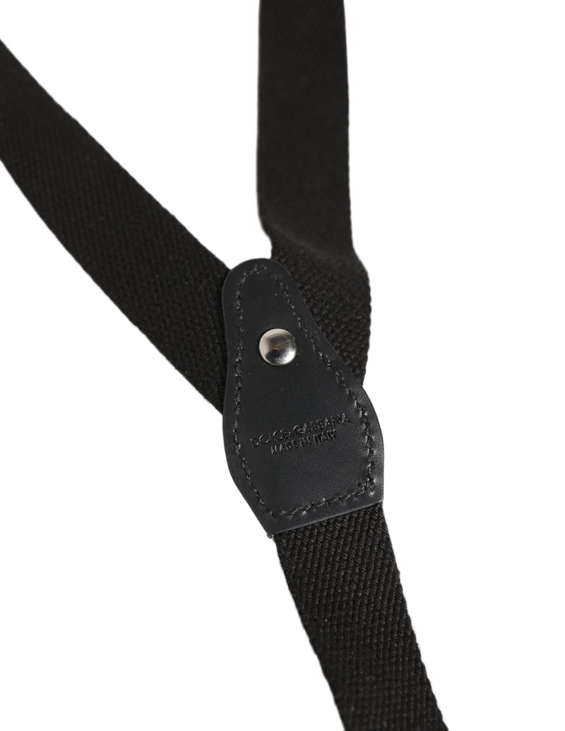 Dolce & Gabbana Black Cotton Leather Elastic Y-back Suspender