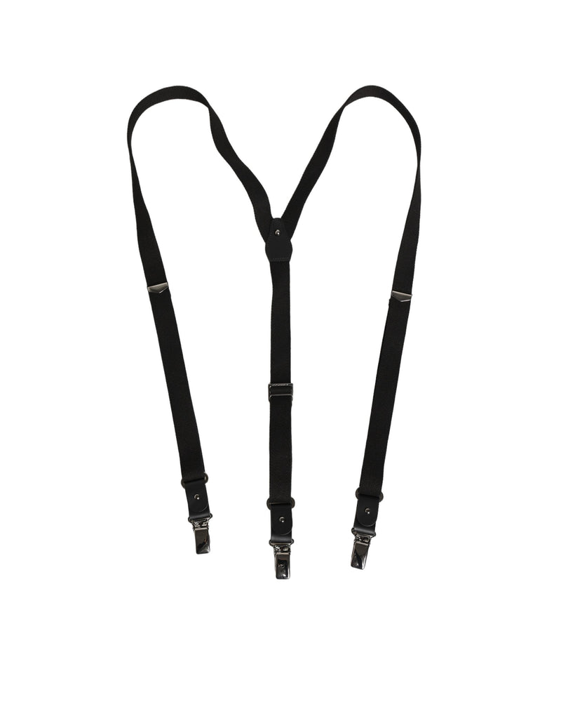 Dolce & Gabbana Black Cotton Leather Elastic Y-back Suspender